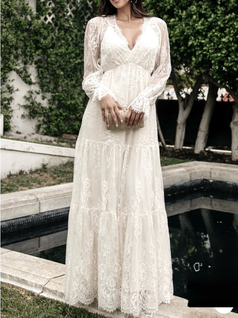 Baltic Born Gloria Lace Maxi Dress White Floral Wedding Bridal Gown Size Large